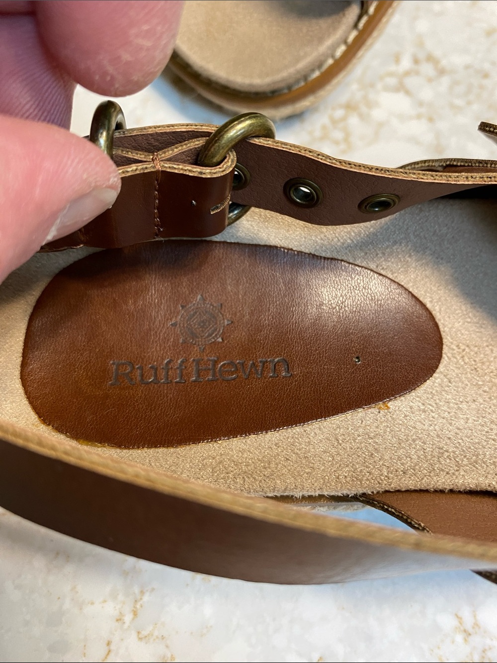 Ruff Hewn Brown Cross-Strap Leather Sandals with Buckle - Picture 2 of 6